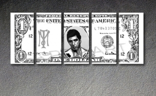 Scarface - AL PACINO "Dollar" 5 panel POP ART on canvas