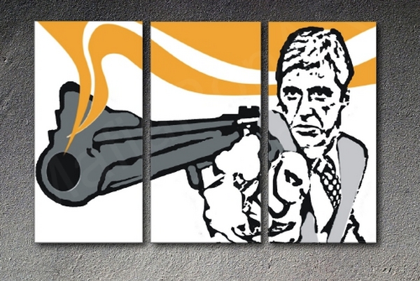 Scarface - "The GUN" 3 panel POP ART on canvas